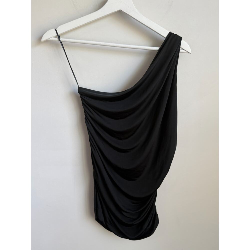 By Anthropologie Sleeveless Ruched One Shoulder Asymmetric Blouse Black XL NWT - Picture 7 of 7